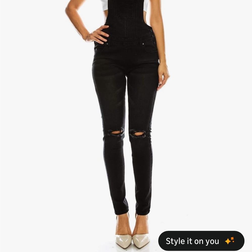 Black Distressed Overalls